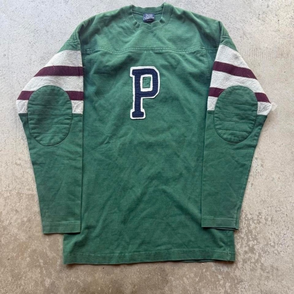Vintage 90s Polo Ralph Lauren Letterman Corduroy Green Striped Rugby Classy
